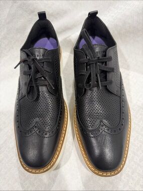 Cole Haan Black Perforated Wingtip Sneakers with Tan Trim